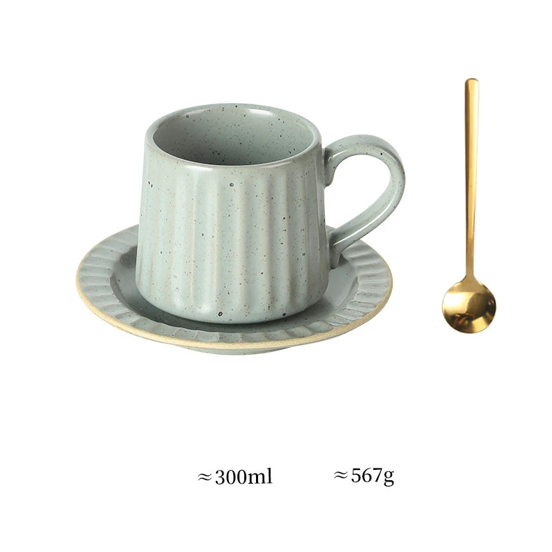 Ceramic Coffee Cup Set European American Roman Ear Hanging Flower Cups Restaurant Office Commercial Mugs Cup Plate Wholesale