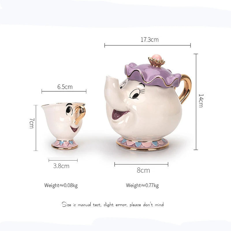 Disney Teapot Cute Cartoon Beauty And The Beast Coffee Pots Mug Mrs Potts Chip Cup Tea Pots Cup One Tea Sets Gift Droshipping