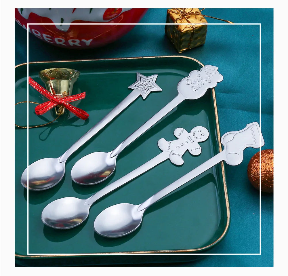 Christmas Gifts Coffee Spoons Stainless Steel Nordic style Dessert Spoon Tableware Kitchen Accessories New Year Gift Decorations