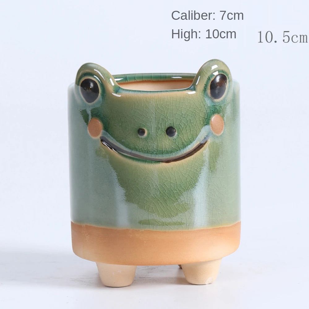 Ceramic Frog Flowerpot Meat Animal Cartoon Mini Cat Flowerpot Garden Bedroom Desktop Home Decoration Gift Succulent Pot