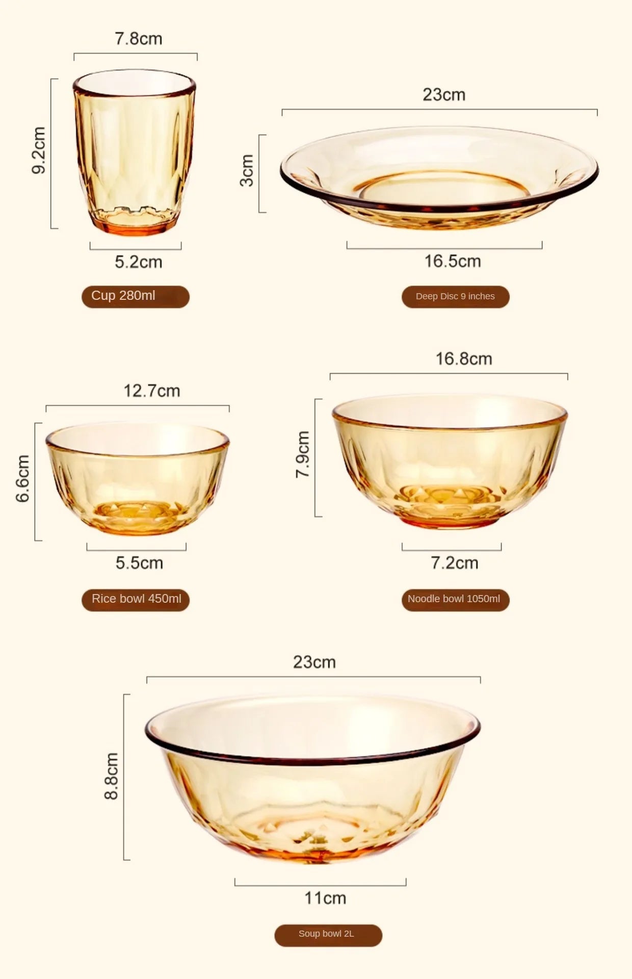 Glass bowl, high temperature resistant household large microwave oven special tableware, amber noodle salad bowl