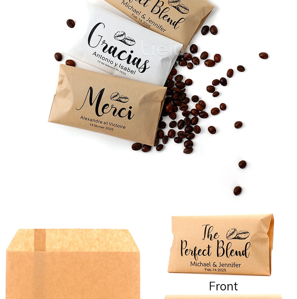 50PCS Bridal Shower Coffee Favor Bag Personalized Wedding Favor For Guest in Bulk Custom Kraft Paper Gift The Perfect Blend