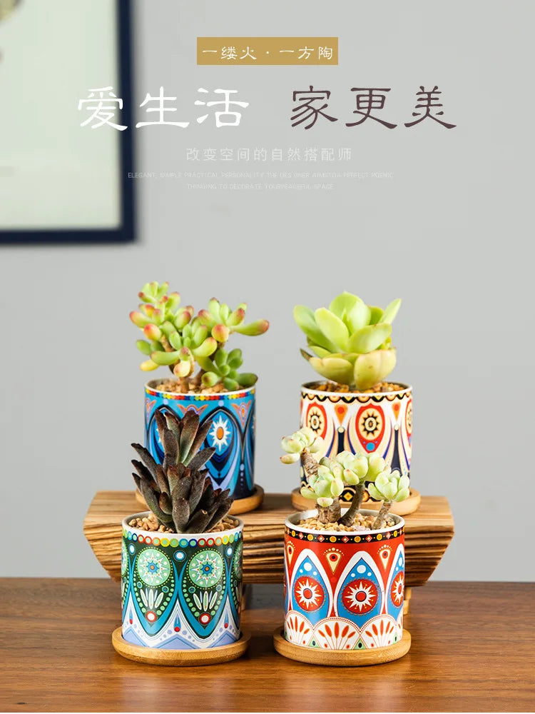 Marble Fleshy Flowerpot European Fleshy Small Fleshy Garden Decoration Breeding Station Living Room Cylindrical Clay Flowerpot