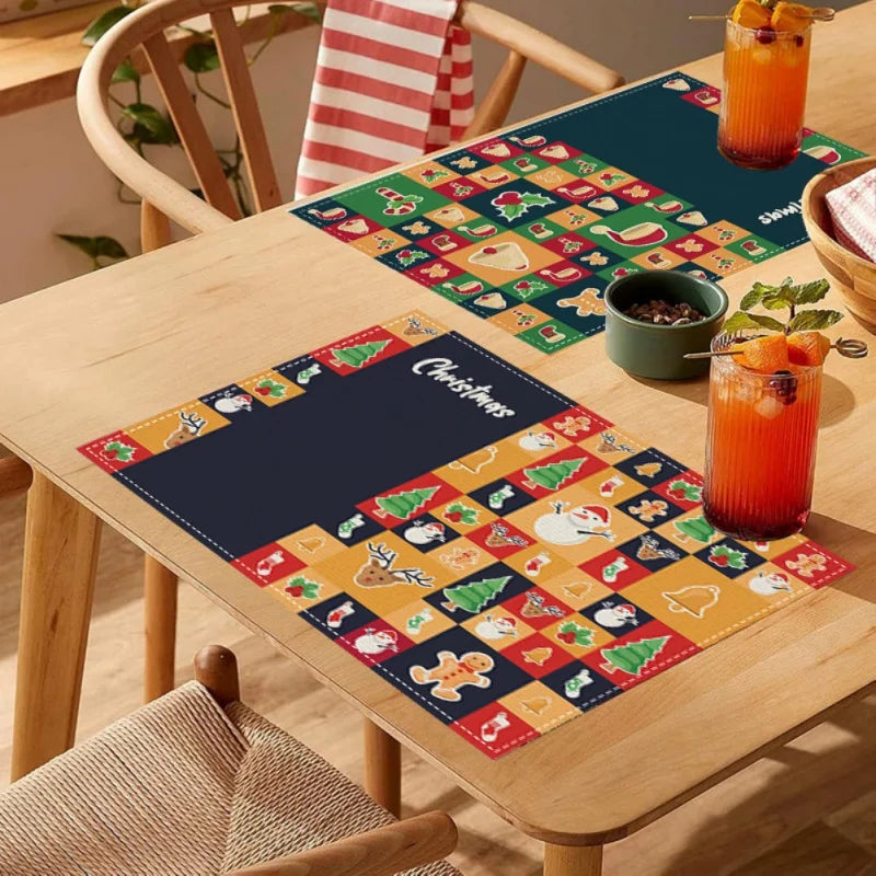 Christmas Lollipop Candy Placemat Red White Dining Table Mats Insulation Pad Coffee Cup Pad Navidad Home Kitchen Decor