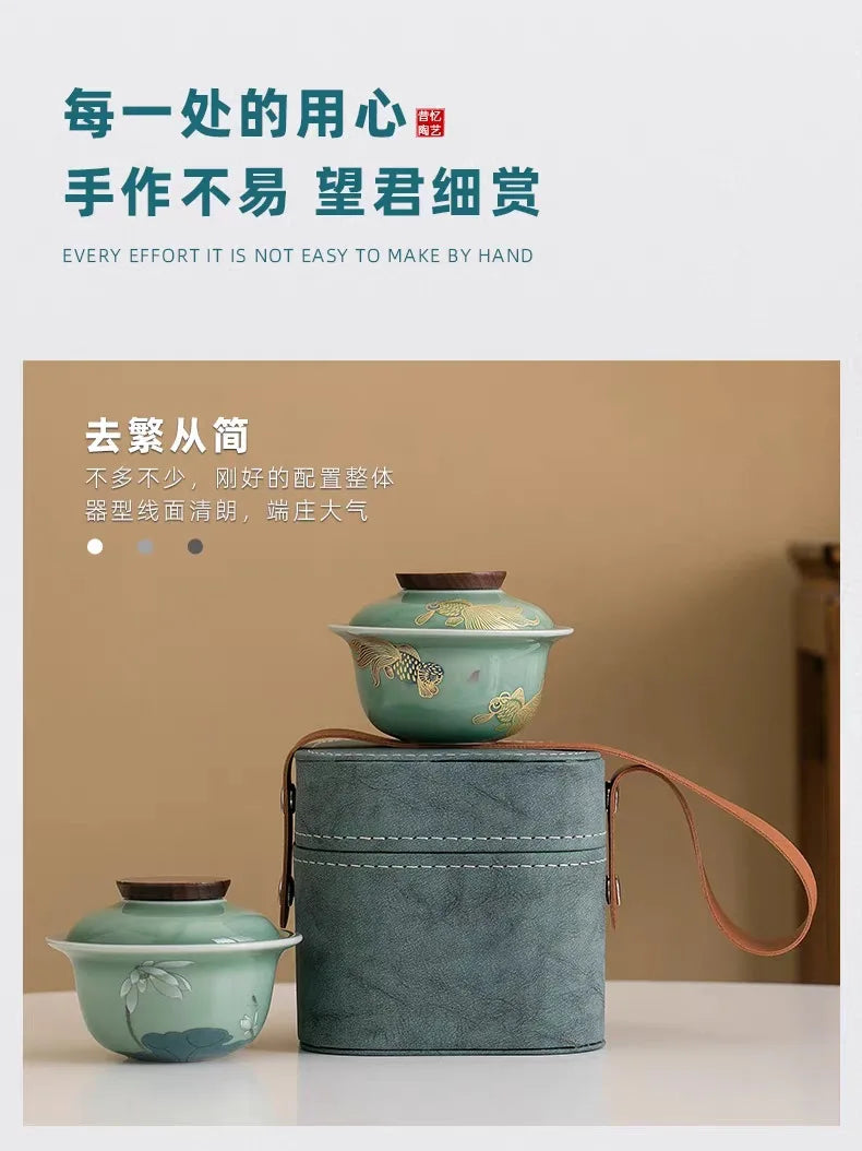 Chinese Style Travel Tea Set, Celadon Cover Bowl Small Set, One Pot, Three Cups, Fast Customer Cup, Portable Kung Fu Tea Maker