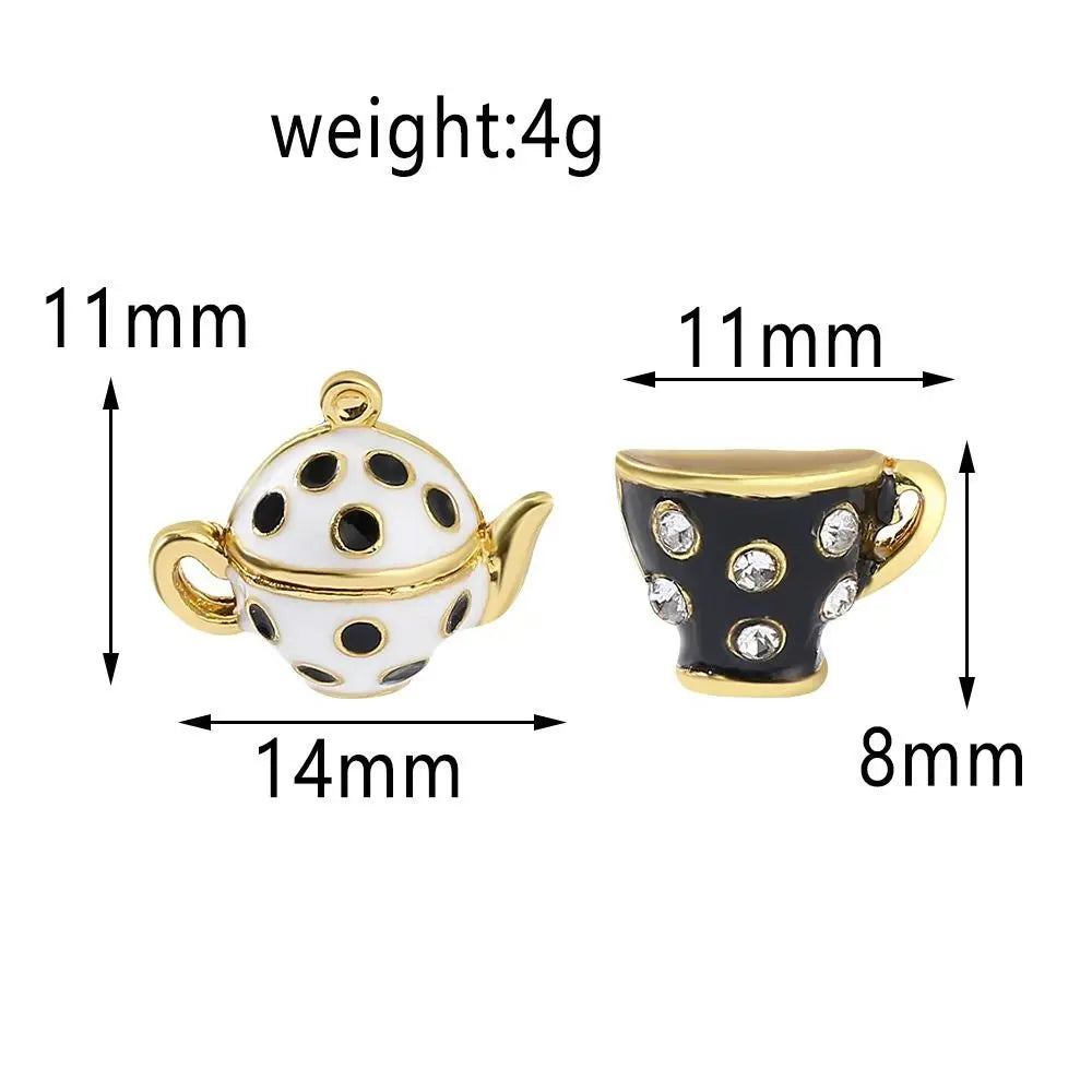 Teapot Locket Enamel Jewelry Hand Made Sweater Chain Coffee Cup pendant Long Necklace Earrings Tea Cup Necklace Teapot Necklace