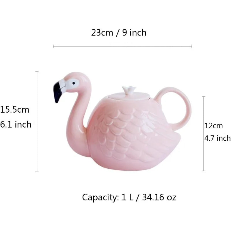 Flamingo Coffee Mugs and Teapot Set 15 Ounce Ceramic Flamingo Cups 34 Ounce Porcelain Teapot Flamingo Tea Set Gift  (Set of 3)