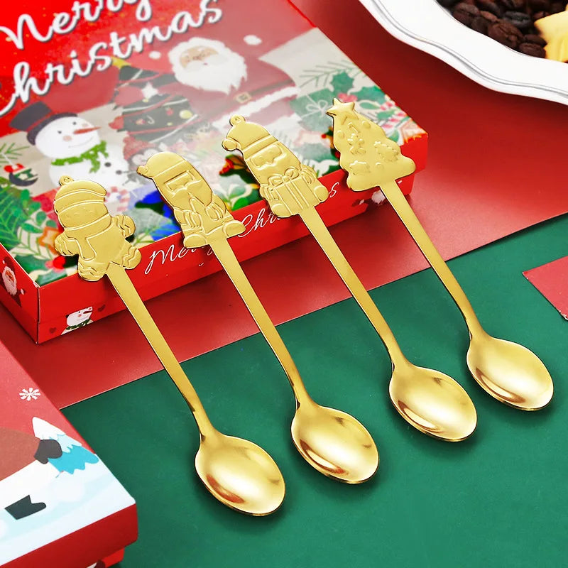 Christmas Gifts Coffee Spoons Stainless Steel Nordic style Dessert Spoon Tableware Kitchen Accessories New Year Gift Decorations