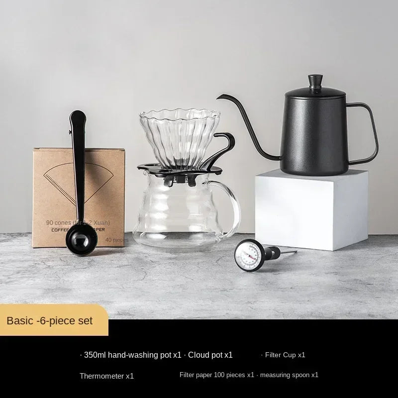 4~8pcs Pour Over Coffee Sets Coffee Bean Grinder Hot Water Drip Kettle Coffee Pot Outdoor Travel Wilderness Kit with Gift Box