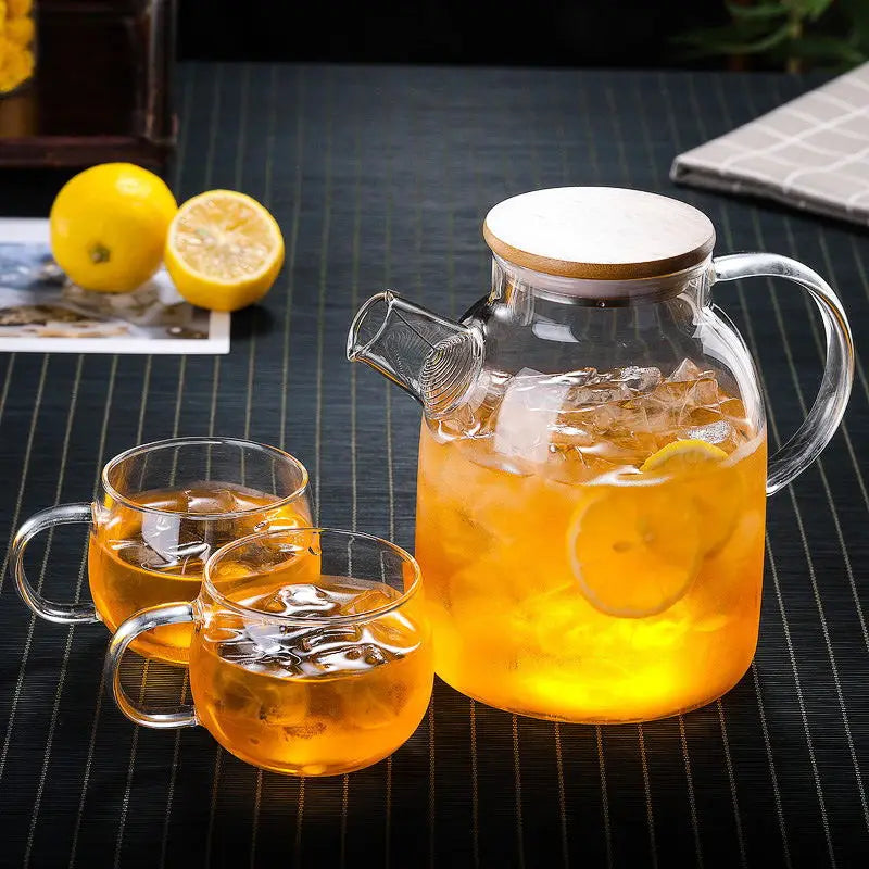 YWDL 1L/1.8L Borosilicate Glass Teapot Set Clear Teapots With Cup Removable Filter Spout Drinkware For Loose Leaf Blooming Tea