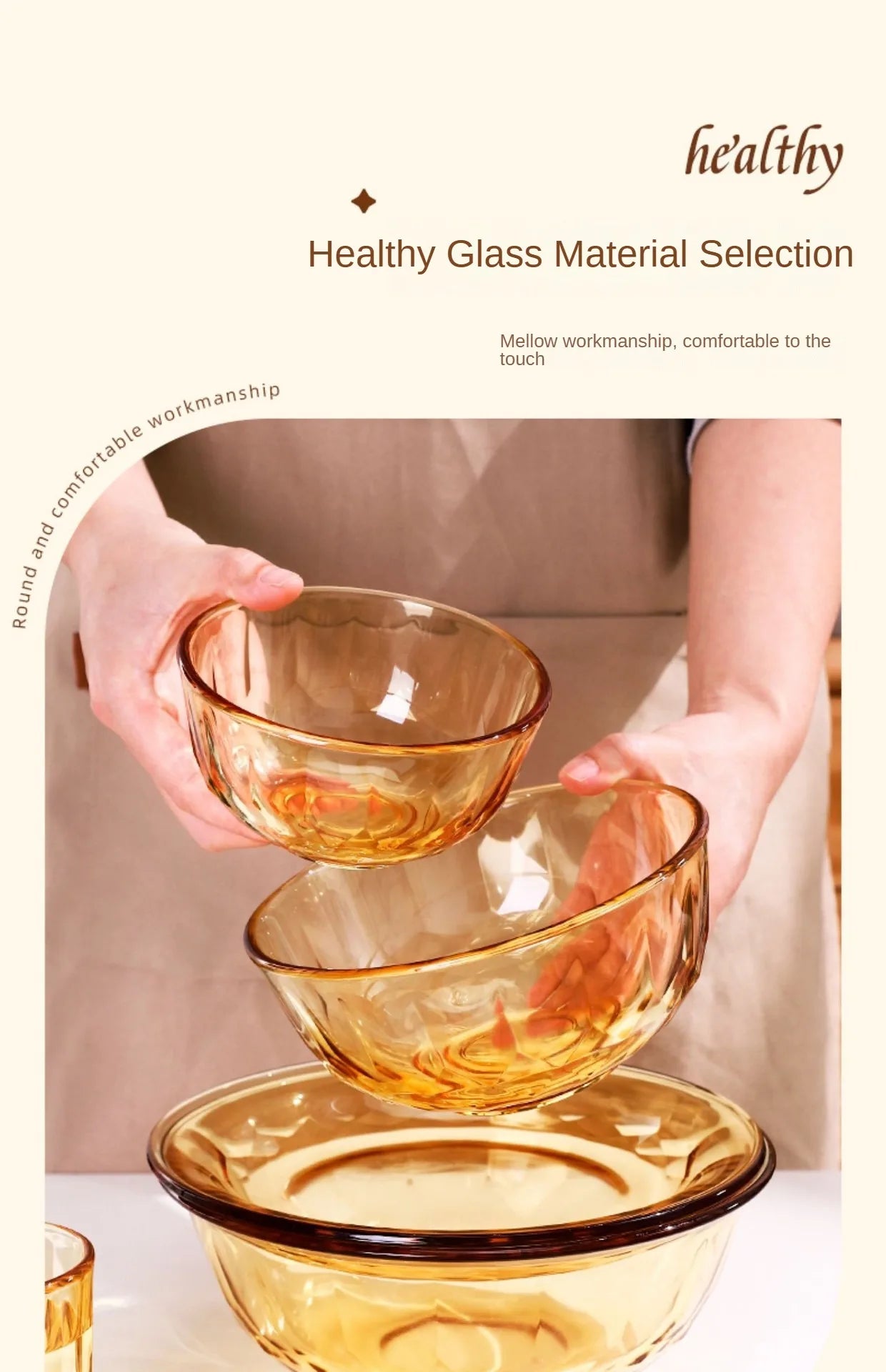 Glass bowl, high temperature resistant household large microwave oven special tableware, amber noodle salad bowl