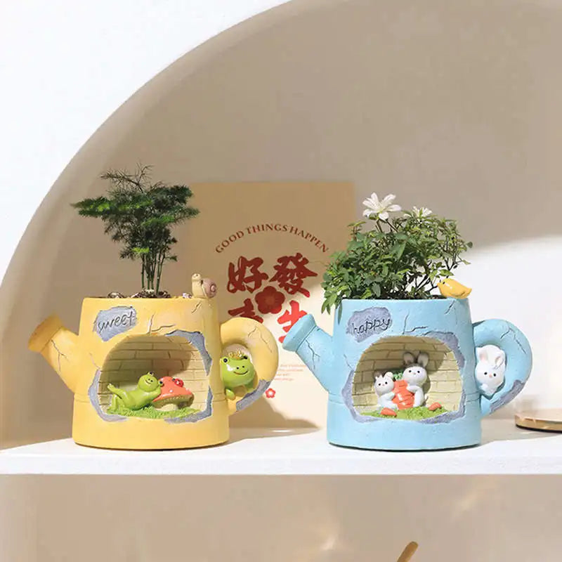 Cute Rabbit Shape Resin Flowerpot Decorative Animal Succulent Flower Pot Garden Planting Pot Desktop Ornaments Garden Planter