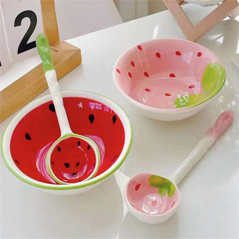 Ceramic Tableware Wear-resistant Popular Ceramics Demand Unique Best Selling Creative Strawberry Watermelon Bowl Kitchen Set Set