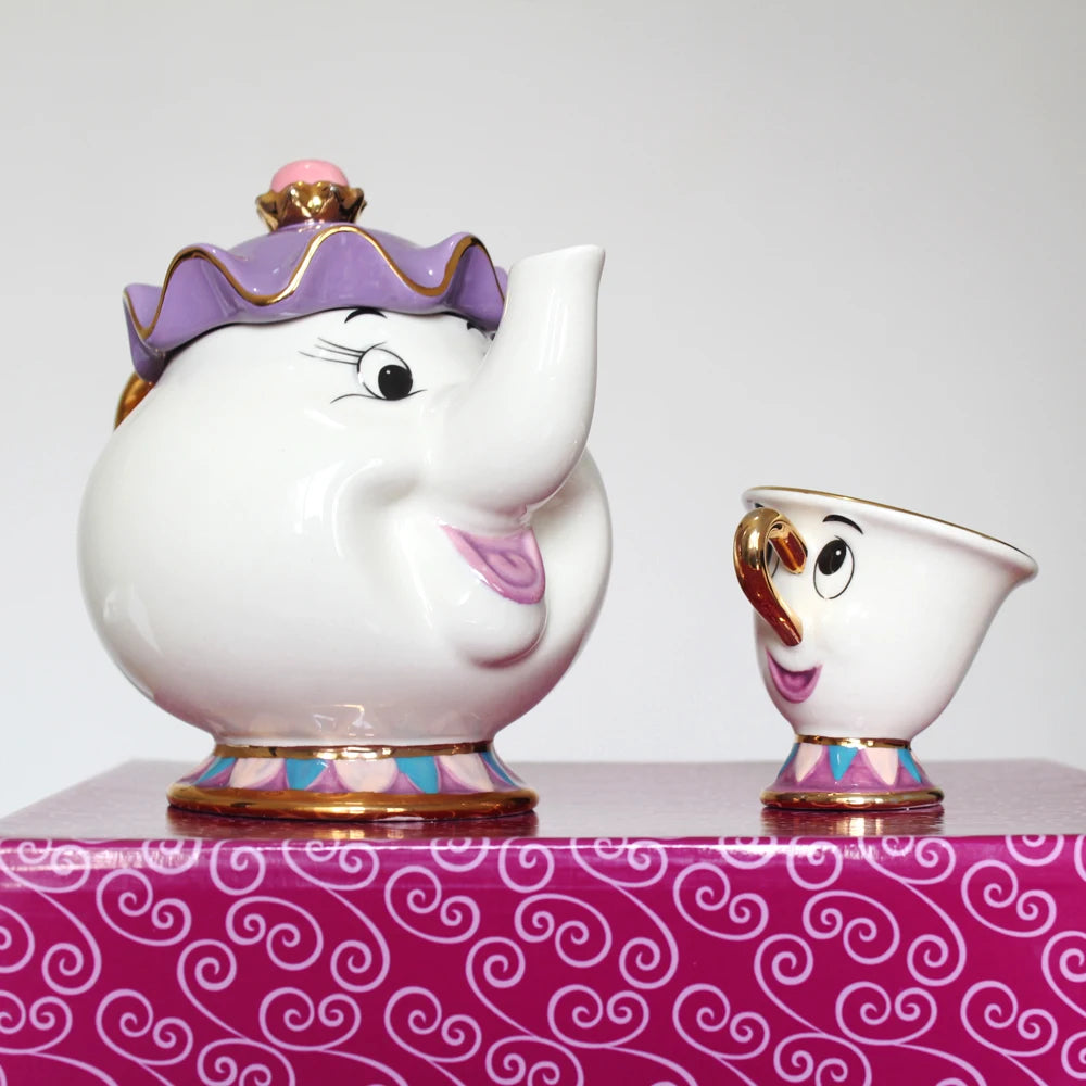 Disney Teapot Cute Cartoon Beauty And The Beast Coffee Pots Mug Mrs Potts Chip Cup Tea Pots Cup One Tea Sets Gift Droshipping