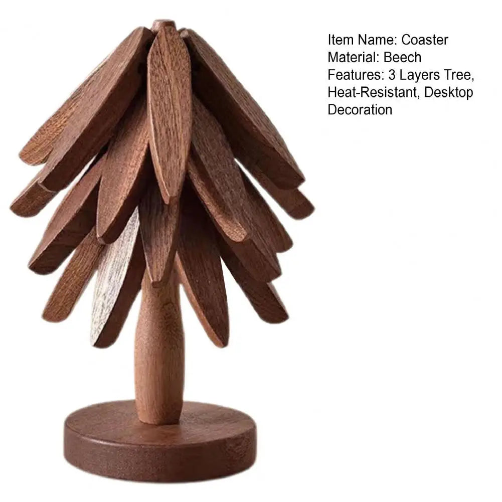 Christmas Tree Coaster with Base 3 Layers Tree Shape Wooden Trivet Anti-scald Countertop Pot Pan Coffee Tea Cup Holder Home