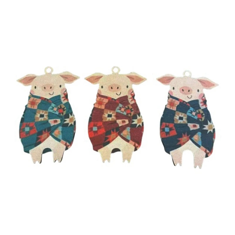 Pigs In Blankets Pendant Wooden Hanging Ornaments Cute Piglet Christmas Tree Decorations For Home Secret Santa Gift