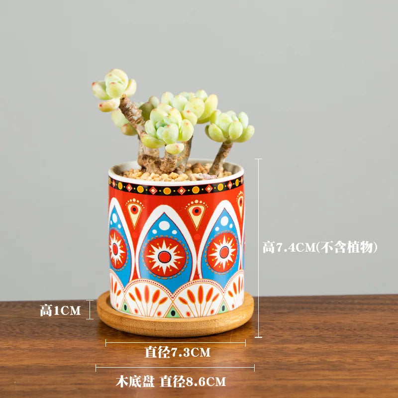 Marble Fleshy Flowerpot European Fleshy Small Fleshy Garden Decoration Breeding Station Living Room Cylindrical Clay Flowerpot