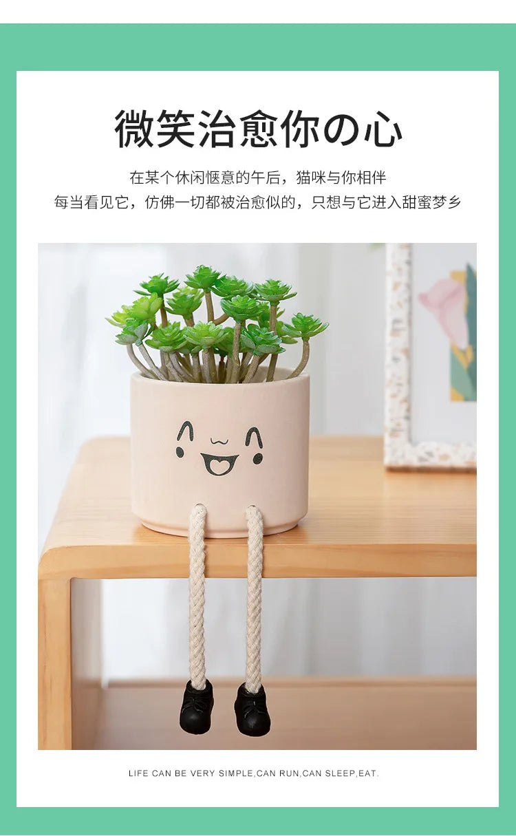 Creative Expression Character Hanging Foot Doll Fleshy Ceramic Flowerpot Personalized Handicraft Decoration Breathable Pot