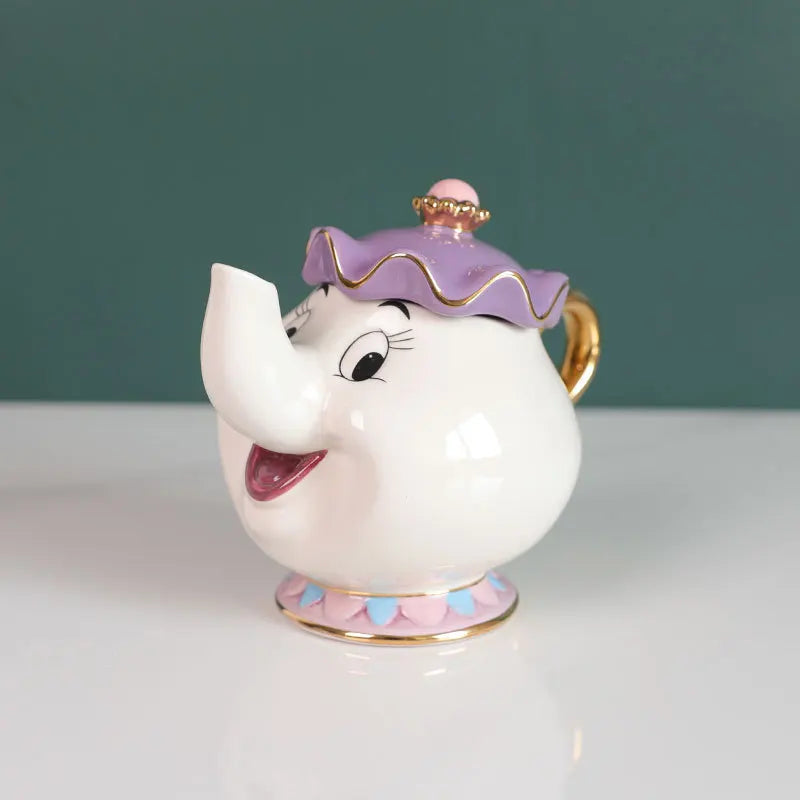 Disney Teapot Cute Cartoon Beauty And The Beast Coffee Pots Mug Mrs Potts Chip Cup Tea Pots Cup One Tea Sets Gift Droshipping