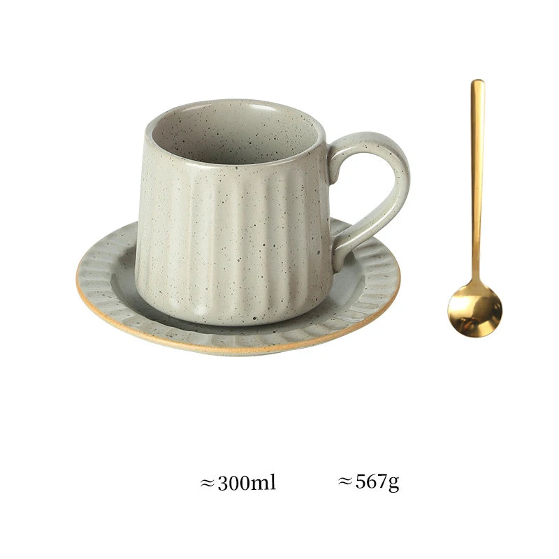 Ceramic Coffee Cup Set European American Roman Ear Hanging Flower Cups Restaurant Office Commercial Mugs Cup Plate Wholesale