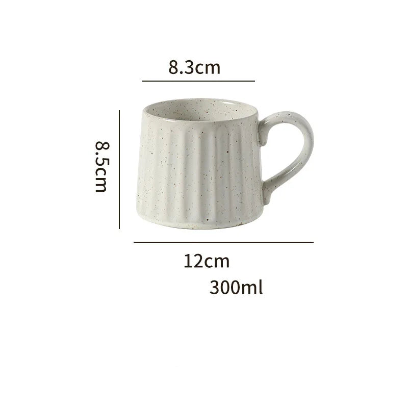 300ML Japanese Retro Rough Pottery Mug Unique Ceramic Office Coffee Cup Dish Set Home Creative Vertical Pattern Brewing Tea Cup