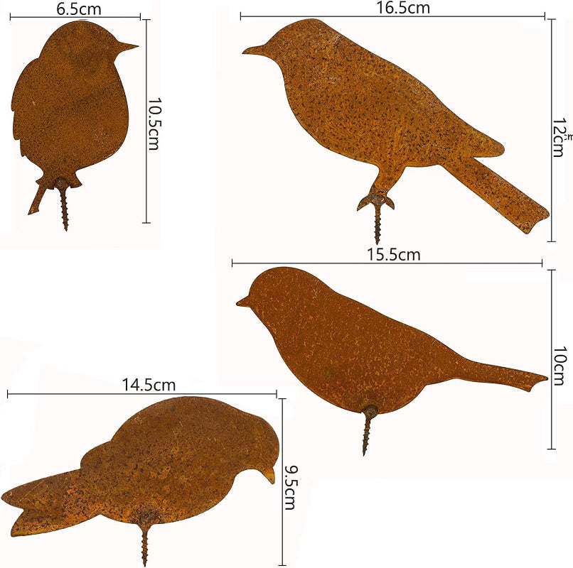 4pcs/set Rusty Metal Bird Ornament Iron Crafts Bird Shaped Art Silhouette Sculpture Outdoor Garden Fence Decoration