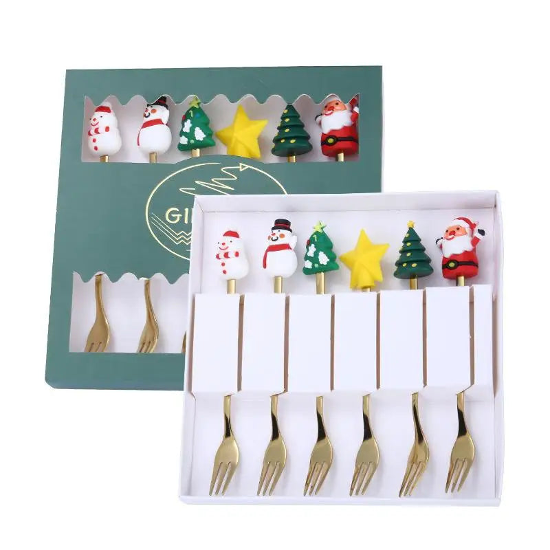 New Christmas Tableware Set Spoon and Fork Stainless Steel Creative Tableware Coffee Tea Dessert Spoon Exquisite Gift Set