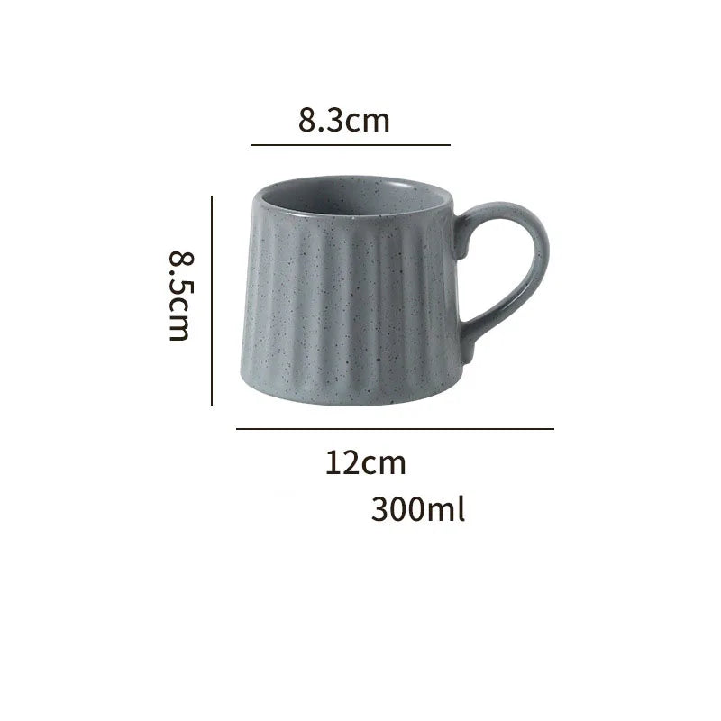 300ML Japanese Retro Rough Pottery Mug Unique Ceramic Office Coffee Cup Dish Set Home Creative Vertical Pattern Brewing Tea Cup