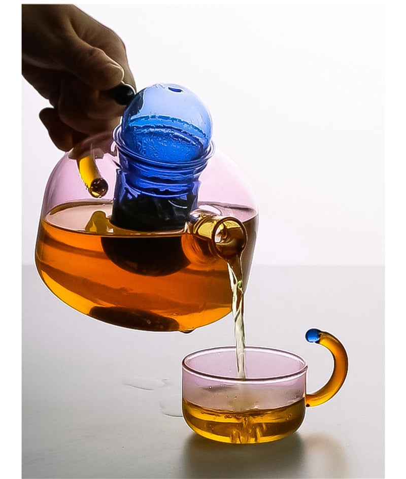 Contrasting Colour Tea pot Colorful Glass Tea water Separation Filtration Teapot Tea cup set Creative Drinkware Teakettle