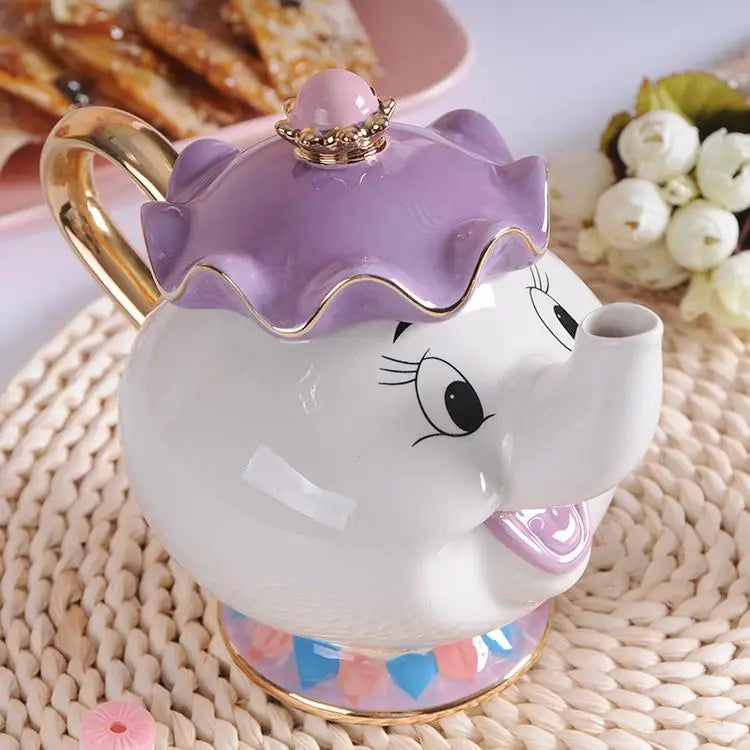 Disney Teapot Cute Cartoon Beauty And The Beast Coffee Pots Mug Mrs Potts Chip Cup Tea Pots Cup One Tea Sets Gift Droshipping