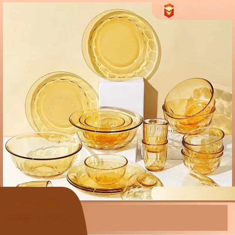 Glass bowl, high temperature resistant household large microwave oven special tableware, amber noodle salad bowl